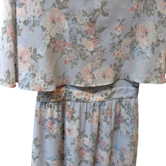 WAYF Love Note Floral Flutter Sleeve Pale Blue Chiffon Caped Maxi Dress (M) - Picture 6 of 6